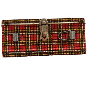 VINTAGE 1960's OHIO ART Red Tartan Plaid Metal Lunch Box No Thermos USA